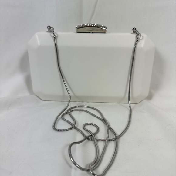 White Satin Clutch Purse with Diamond Clasp - Picture 1 of 7